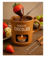 KUBEK DO FONDUE CZEKOLADOWEGO PODGRZEWACZ CERAMICZNY + 2 WIDELCZYKI +GRATIS