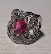 PIERŚCIONEK RÓŻOWY RODOLIT I CYRKONIE
