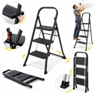 DRABINA DOMOWA 3 STOPNIOWA LEKKA DRABINKA SKŁADANA DO DOMU SZEROKIE SCHODKI