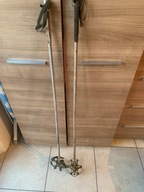 Stare drewniane bambusowe kije do nart kolekcjonerskie retro 115 cm skóra