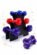 Hantle fitness 1kg 2kg 3kg – zestaw 6 szt. 12kg + stojak | trening w domu