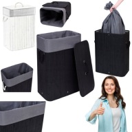 KOSZ NA PRANIE BAMBUSOWY DUŻY CZARNY BIELIZNĘ ZABAWKI SOLIDNY Z POKRYWĄ 80L