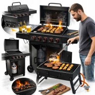 GRILL GAZOWY 3+1 PALNIK RUSZT ŻELIWNY CZARNY ELEGANCKI DO OGRODU NA TARAS