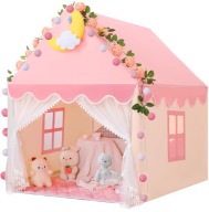 Namiot Domek dla Dzieci Zamek Pałac do Pokoju i Ogrodu Różowy, Lampki LED