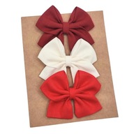 Spinki do włosów dla dziewczynki kokardki 3 szt czerwona bordowa i ecru