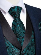 XL XXL Kamizelka Krawat elegancka garnituru klapy turkusowa czarna