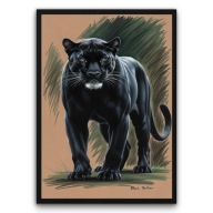 Plakat z ramą 21x30cm Czarna pantera w cieniu Kot Natura Dzika Przyroda