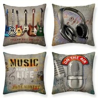 Poszewki na poduszki z motywami muzycznymi MUSIC VINTAGE 40x40cm 4 sztuki