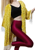 LIMITED biało-żółta narzutka kardigan letni z frędzlami S