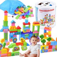 KLOCKI DREWNIANE ZESTAW SORTER FARMA 100 ELEMENTÓW DLA DZIECI 3+