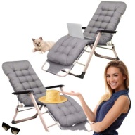 LEŻAK FOTEL ROZKŁADANY OGRODOWY TURYSTYCZNY PODUSZKA SZARY