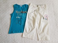 Wójcik niebieska bluzka nowa i białe spodnie z haftami 3/4 roz 122