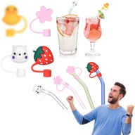 UROCZE NAKŁADKI NA SŁOMKI SILIKONOWE ZWIERZĄTKA KWIATY 4SZT PYŁOSZCZELNE