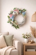 Wianek stroik wielkanocny wiosenny naturalny rękodzieło z sercem