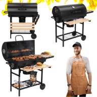 GRILL WĘGLOWY OGRODOWY DUŻY BECZKA Z POKRYWĄ 2RUSZTY POPIELNIK PÓŁKI DREWNO