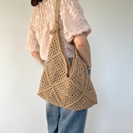 Eco Luxe - torba damska jutowa boho handmade, ażurowa, szydełkowana na lato