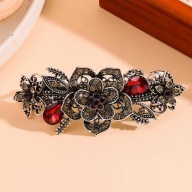 SPINKA klamra złote cyrkonie CZERWONA BORDOWA vintage modne retro perła