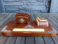 STARY KAŁAMARZ PRZYBORNIK LISTOWNIK ZE SREBRNYMI APLIKACJAMI