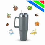 Kubek Termiczny Ze Słomką Termos Biuro Praca Sport Dom 1200 ML Szary Duży