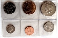 USA - zestaw 6 monet obiegowych 1 cent - 1 dolar, mennicze, super !!!