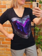 Credo By Manou Lenz elegancka bluzka t-shirt cekinowe serce cekiny 38