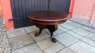 UNIKATOWY OKRĄGŁY NEORENESANSOWY STOLIK LWIE ŁAPY ORZECH ANTYK PO RENOWACJI