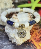 BRANSOLETKA OKO PROROKA MUSZLA KAMIEŃ LAPIS HEMATYT CYRKONIE HIT