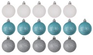 Bombki BŁĘKITNE SREBRNE BIAŁE plastik nietłukące się na choinkę 6 cm 16 szt