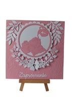 ZAPROSZENIA CHRZEST ŚWIĘTY DZIECKO NA PODUSZCE W SERWETCE K4 RÓŻ