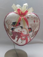 Bombka serce ręcznie zdobiona 15 CM decoupage SD15 bałwan
