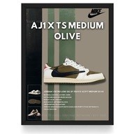 Plakat Jordan 1 x Travis Scott "Medium Olive"/Cream/ (Czarna/Biała Ramka)