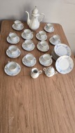 Porcelana Bogucice – duży komplet kawowy 12 os.niebieski wzór/ PRL/ vintage