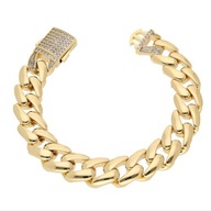 63488 BRANSOLETKA 18K POZŁACANA 20 CM 13 MM szeroka z cyrkoniami