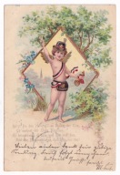 Amor amorek chłopiec dziecko 1901r. LITOGRAFIA Tłoczona do Szczecin Grabowo