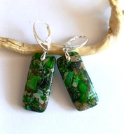 kolczyki srebro 925 naturalny jaspis mozaika z pirytem