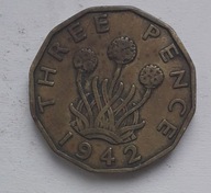 Wielka Brytania 3 pensy 1942 król Jerzy VI POLECAM