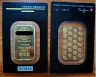 Imitacja złotej sztabki goldbar złota sztabka Argor Heraeus 1oz 1 uncja