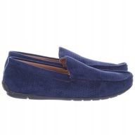 Granatowe Niskie Mokasyny Buty Męskie Wsuwane Zamsz Lekkie Slip On 45