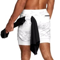 Spodenki Treningowe L/XL Dwuczęściowe Białe Moro Shorty Siłownia Bieganie