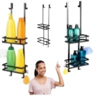 PÓŁKA ŁAZIEKOWA WISZACA POD PRYSZNIC CZARNA METALOWA ZAWIESZANA NA SZYBE