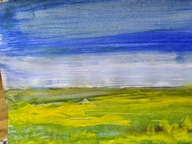 Obraz, obrazek, pejzaż, pole rzepaku, A4,akryl