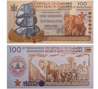 Banknot Kolekcjonerski 100 Yottalillion Dolarów Zimbabwe UV UNC blikshop-pl