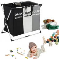 DUŻY KOSZ WOLNOSTOJĄCY NA PRANIE 135L ORGANIZER ZABAWKI BIELIZNA 3 KOMORY