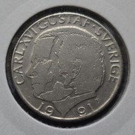 *SZWECJA [0080]*1 korona 1991 (SVERIGE) Król Karol XVI Gustaw, Herb, Korona