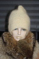 czapka smerfetka rekodzielo moher ecru