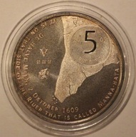 5 EURO 2009 HOLANDIA - 400 LAT HOLANDIA - MANHATTAN NOWY JORK, SREBRO