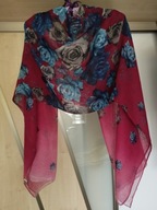 SZAL-APASZKA DUŻY Z WISKOZY BORDOWY W GRANATOWE I SZARE KWIATY 178CM X 90CM