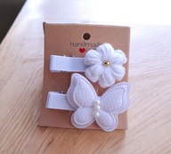 Spinki do włosów szydełkowy kwiatek motylek 2.szt.