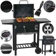 GRILL OGRODOWY WĘGLOWY DUŻY CZARNY + PÓŁKI + ŻELIWNY RUSZT PORZĄDNY