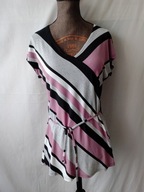 Bluzka w ukośne czarne, szare ,fioletowe pasy- 40